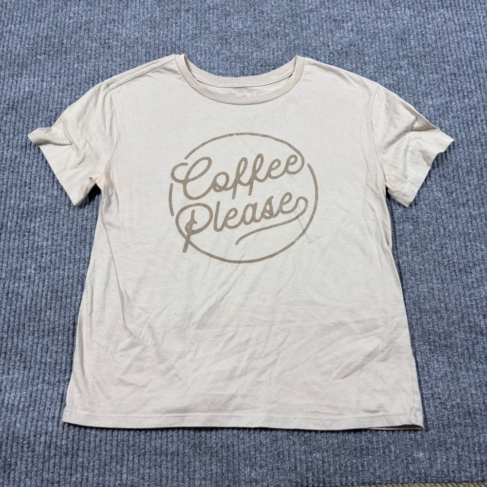 Fifth Sun Shirt Womens M Coffee Please Graphic Tee Tan Brown Short Sleeve